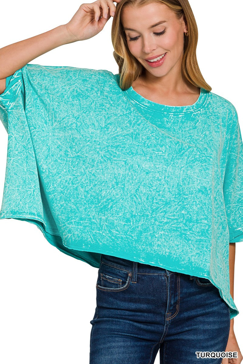 Turquoise Premium Cotton Acid Wash Oversized Tee