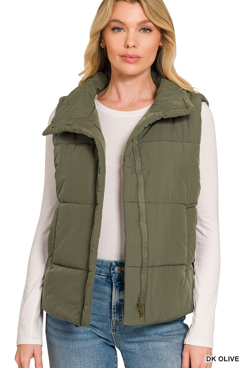 High Neck Puffer Vest Ash Mocha