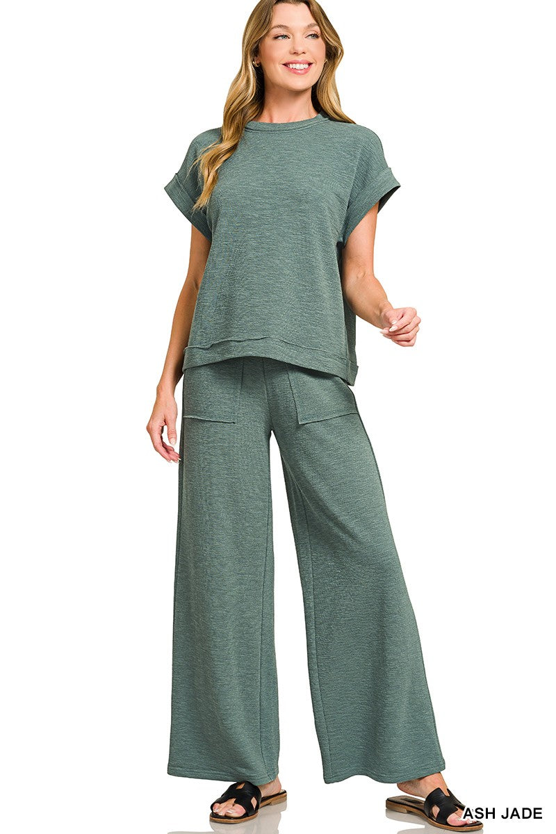 Cotton Slub Short Sleeve Tee &amp; Long Pants Set