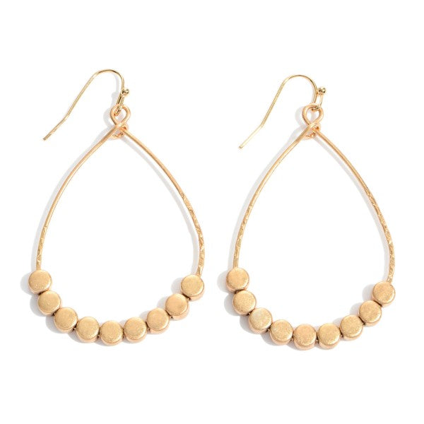 Gold Metal Teardrop Earrings Featuring Dot Beaded Accents