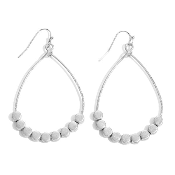 Silver Metal Teardrop Earrings Featuring Dot Beaded Accents