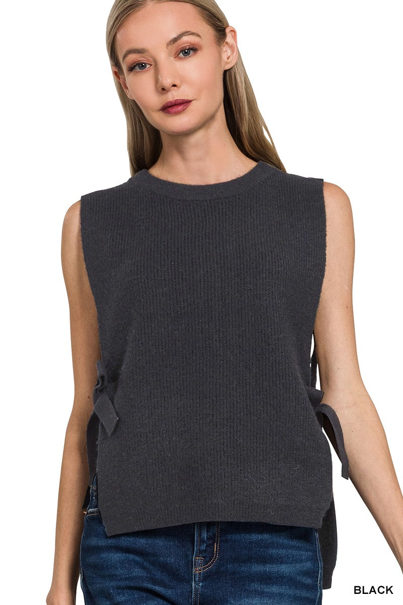 Side Tie Sweater Vest - Black