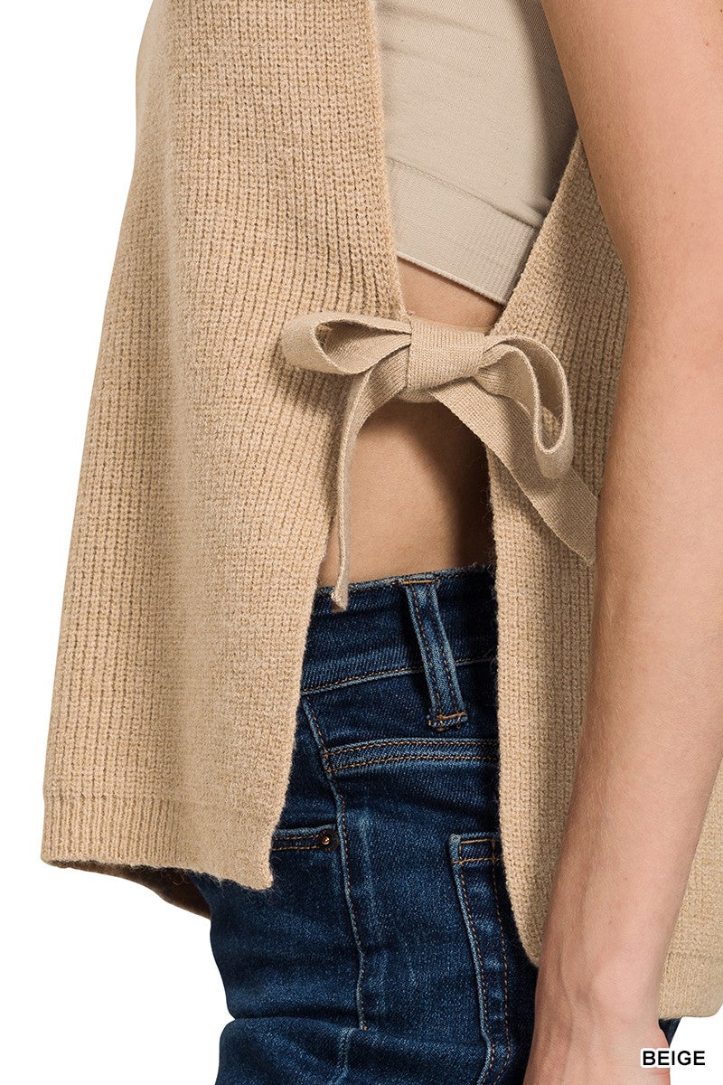 Side Tie Sweater Vest - Black