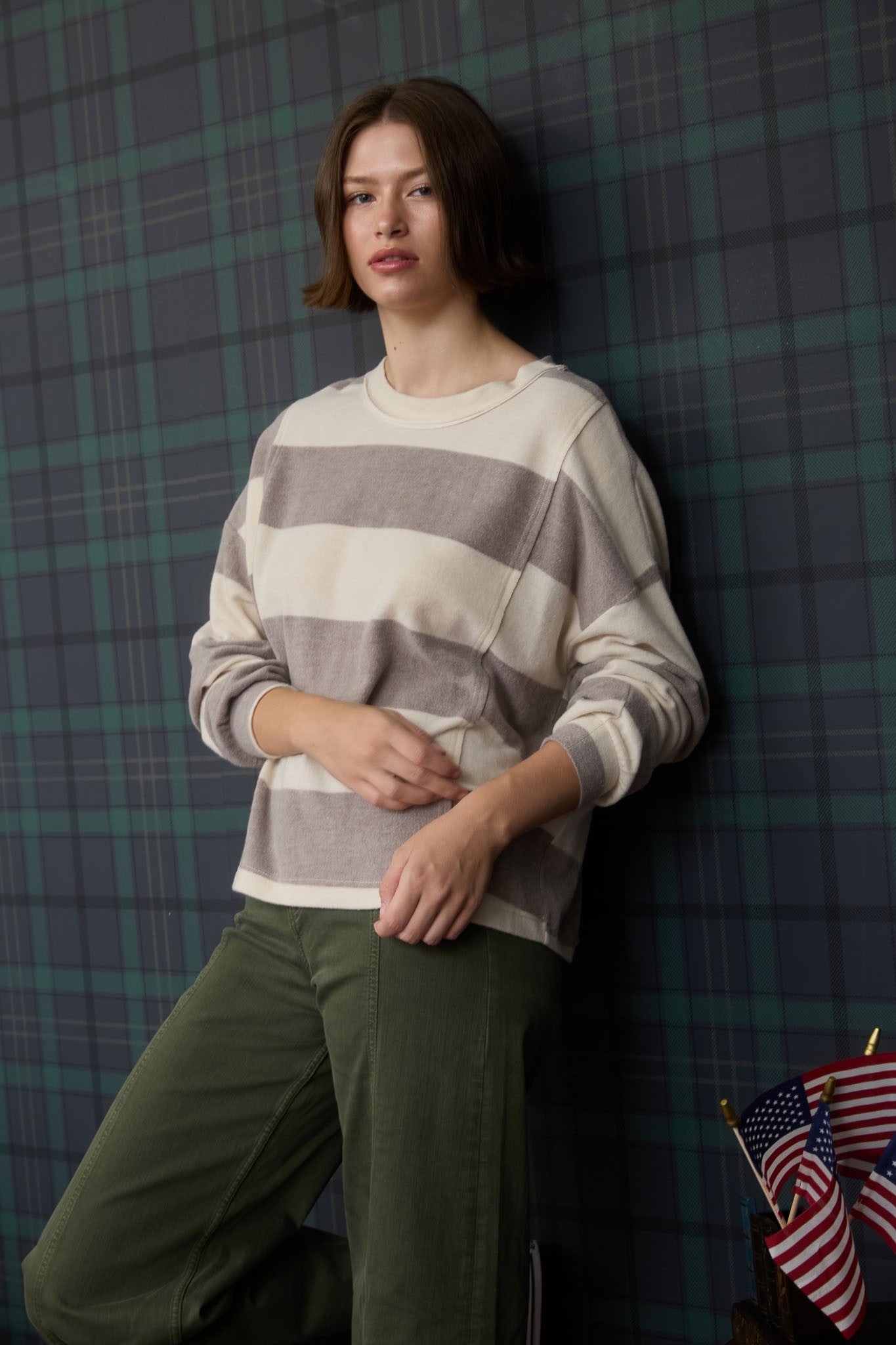 Washed Stripe Long Sleeve Knit Top