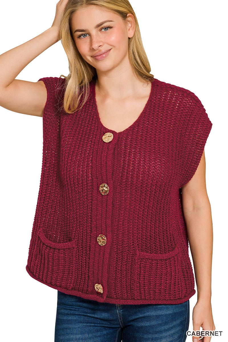 4 Button Sweater Vest Cabernet