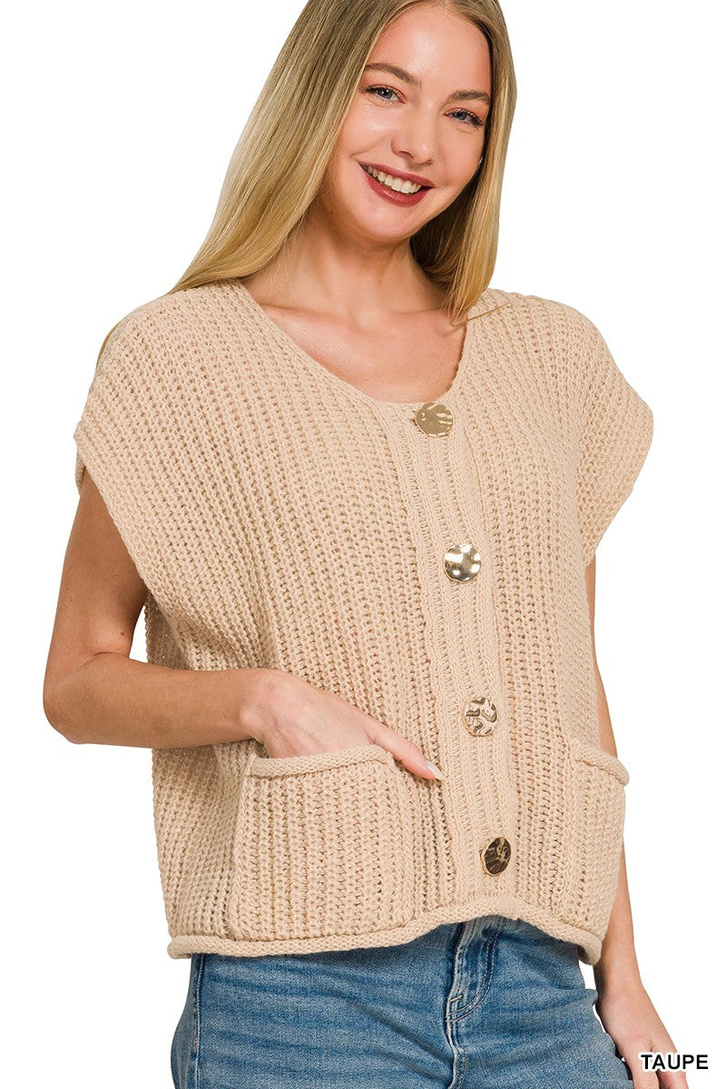 4 Button Sweater Vest Taupe