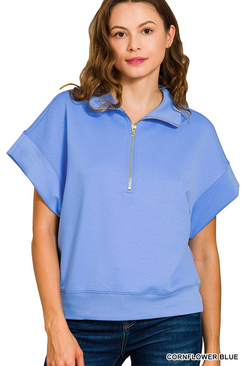 Scuba Half Zip Short Sleeve Pullover - Blue