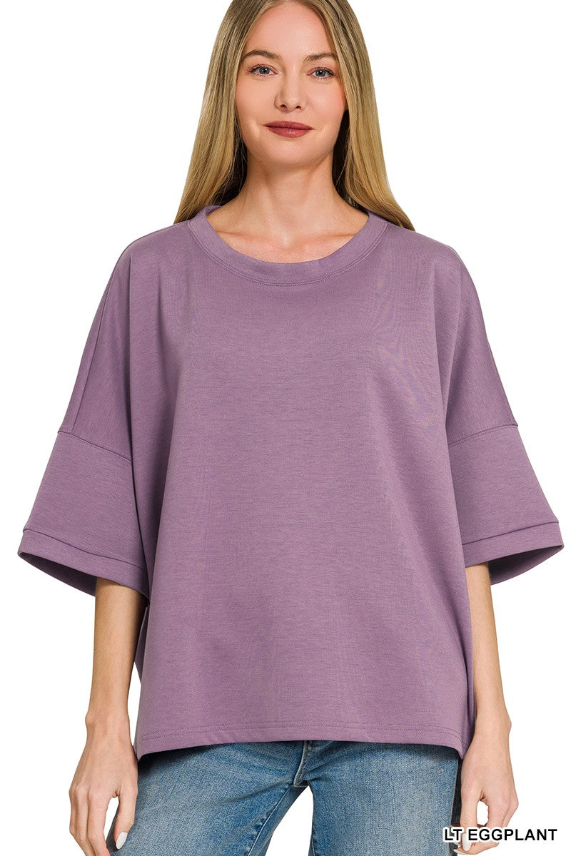 Scuba Round Neck Top - Eggplant