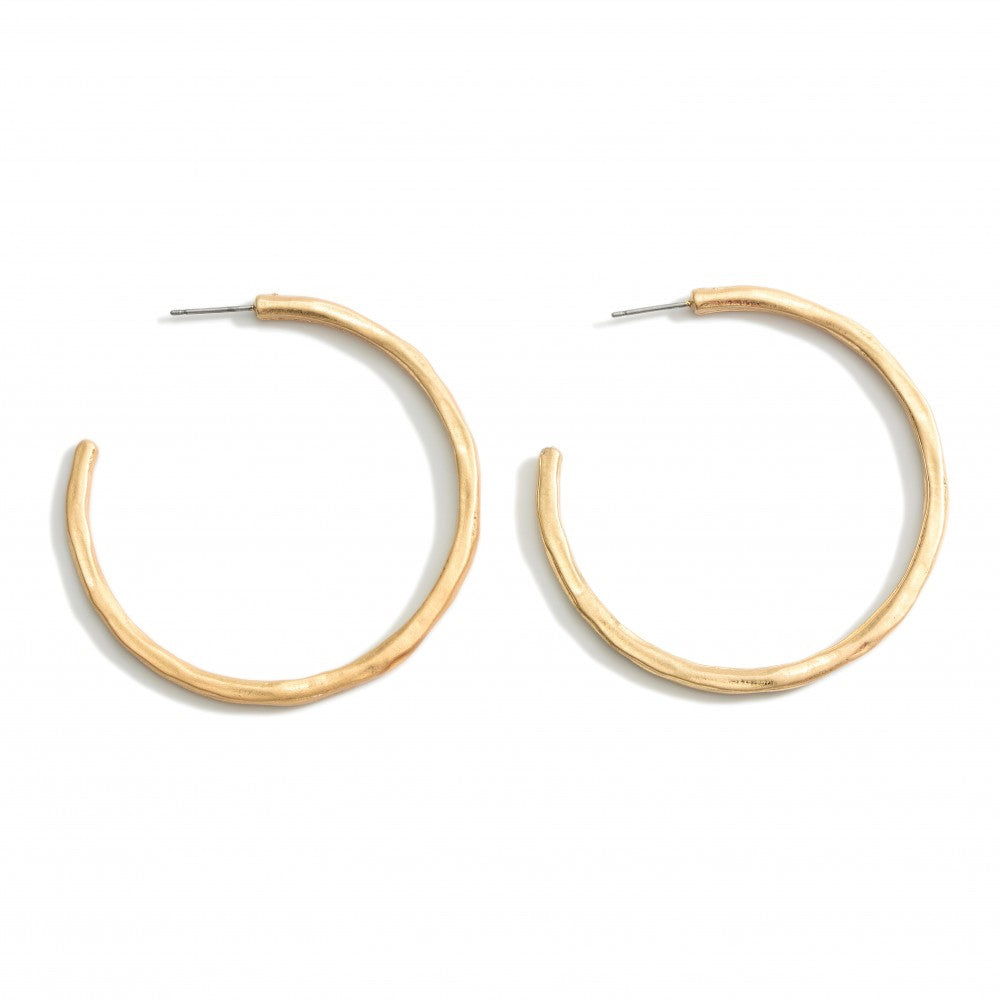 Hammered Metal Hoop Earrings - Gold