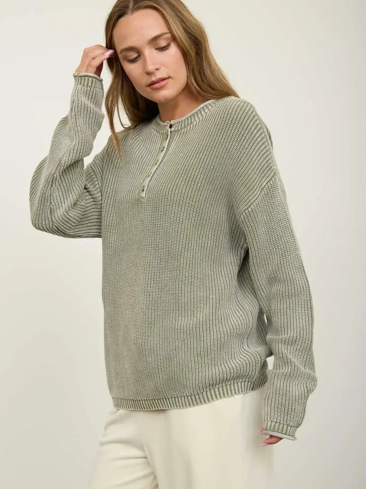 Washed Knit Sweater - Light Olive