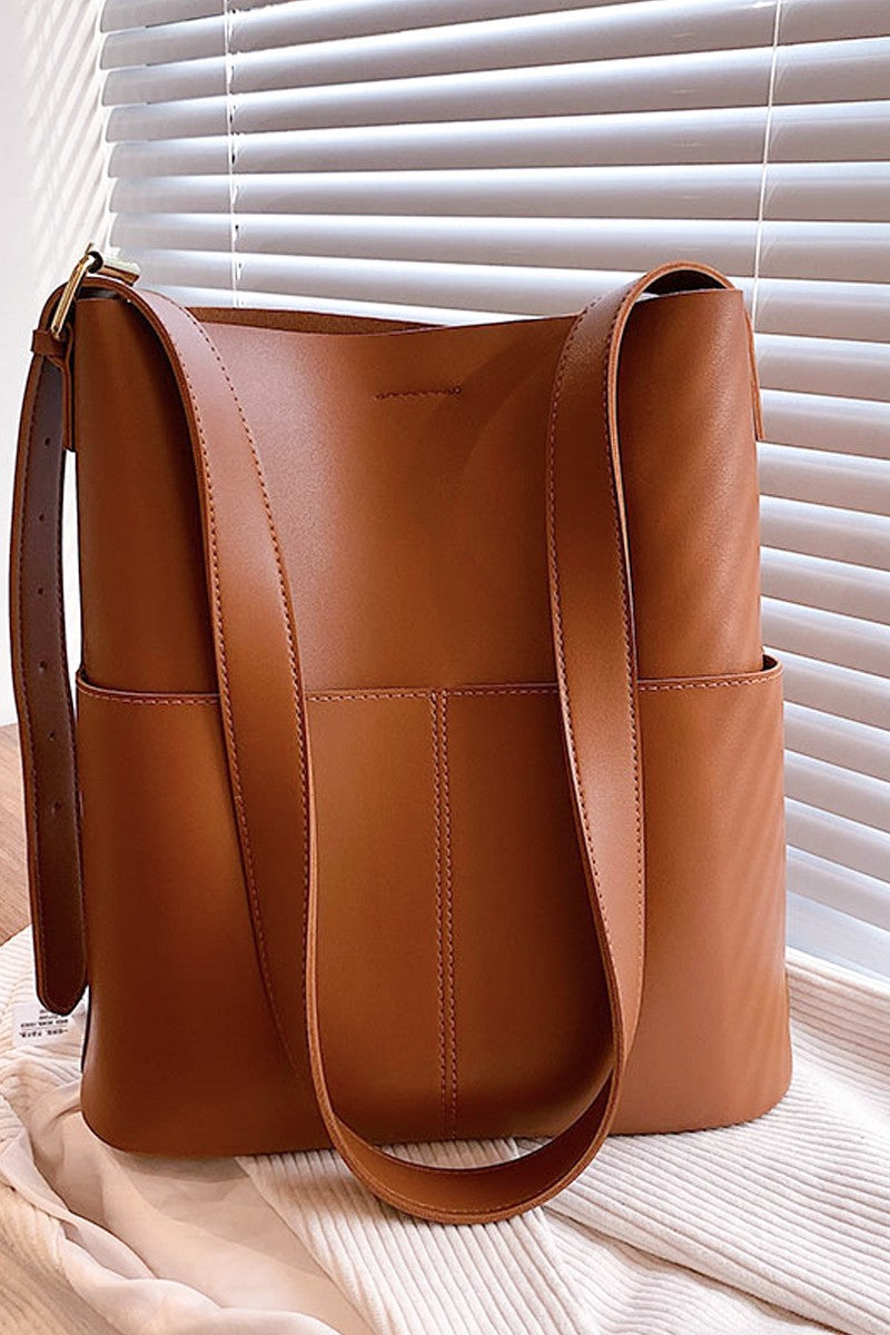 Minimalist Shoulder Tote Bag - Camel