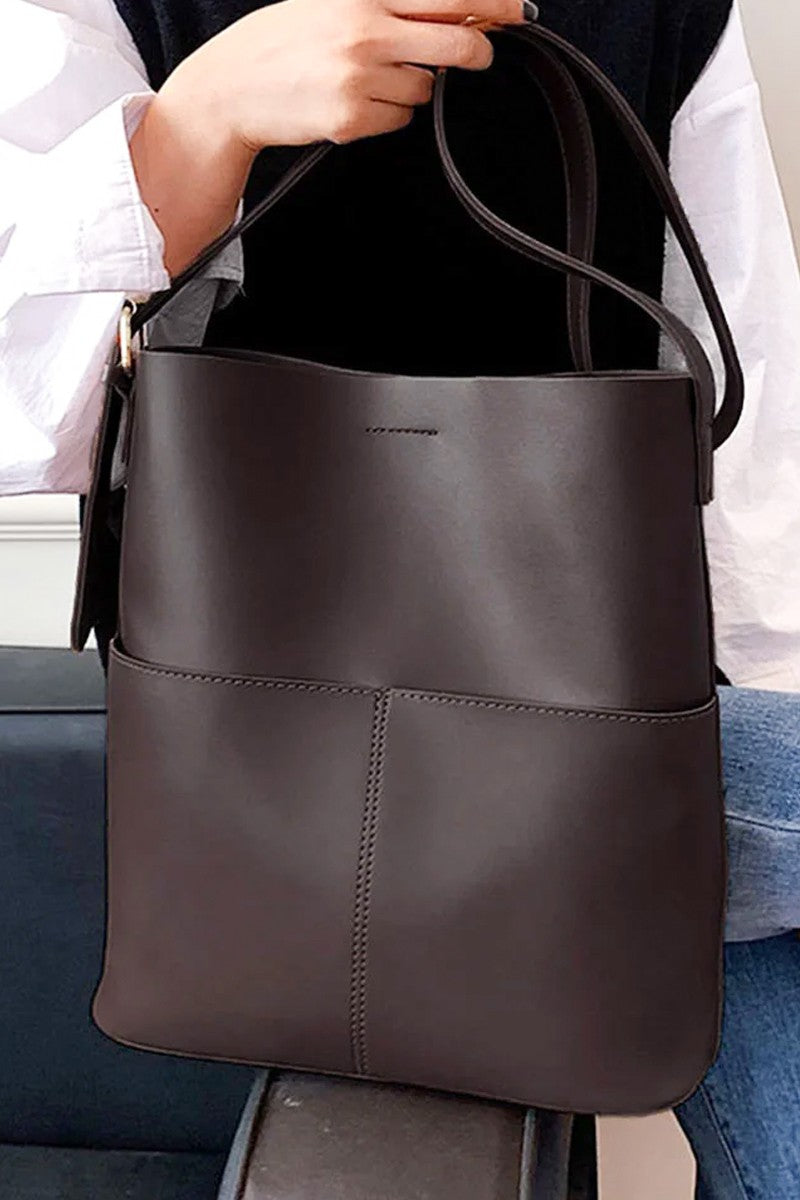 Minimalist Shoulder Tote Bag - Brown