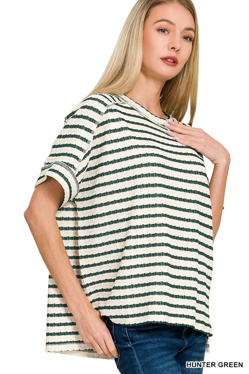 Striped Short Sleeve Hi-low Tee