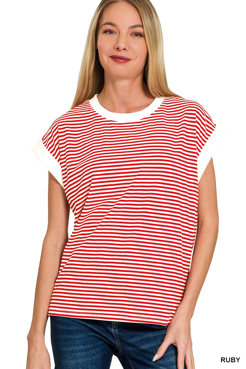 Ruby Stripe Contrast Trim Top