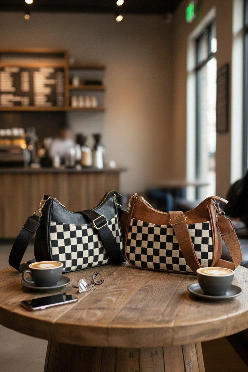 Checkered Crescent Messenger Bag