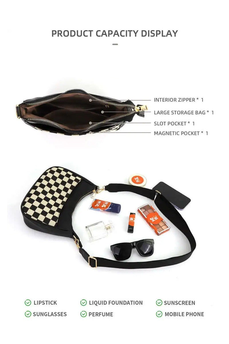 Checkered Crescent Messenger Bag