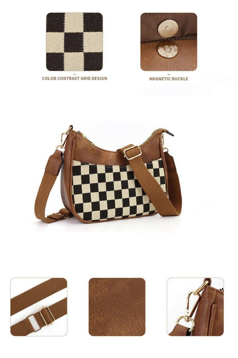 Checkered Crescent Messenger Bag