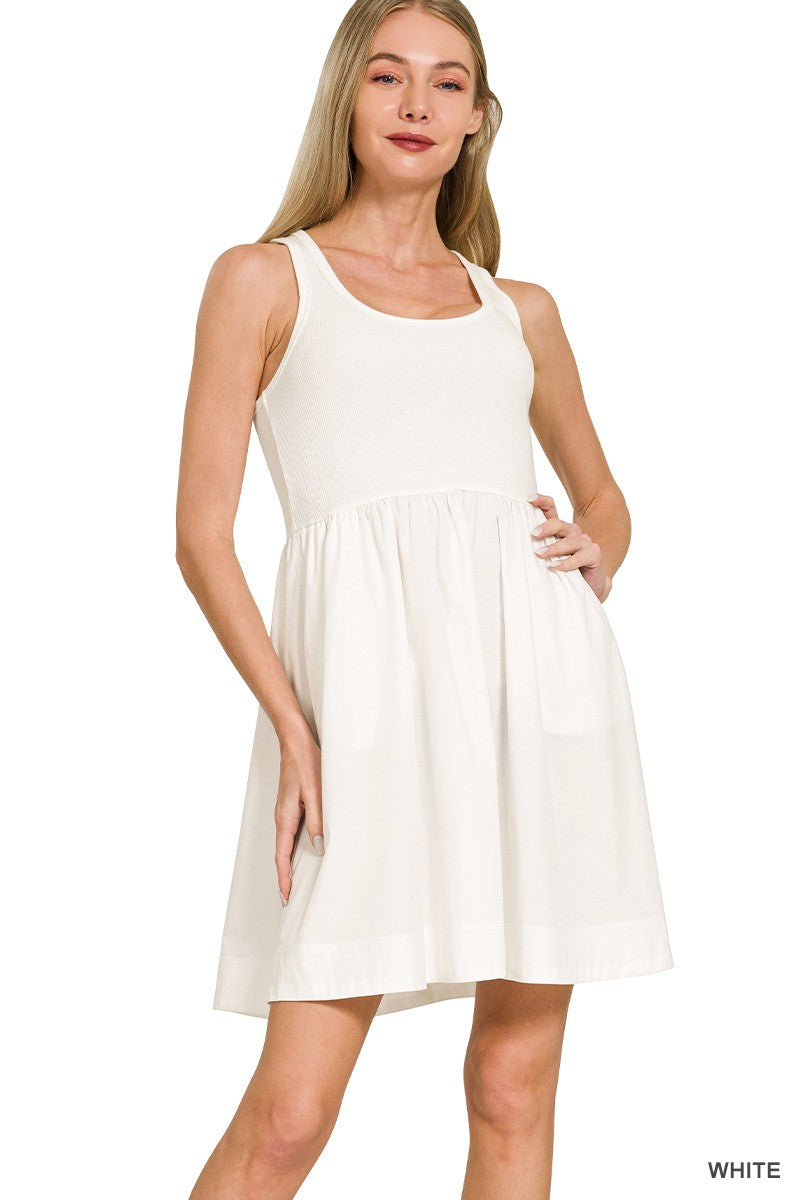 Knit & Woven Dress With Pockets