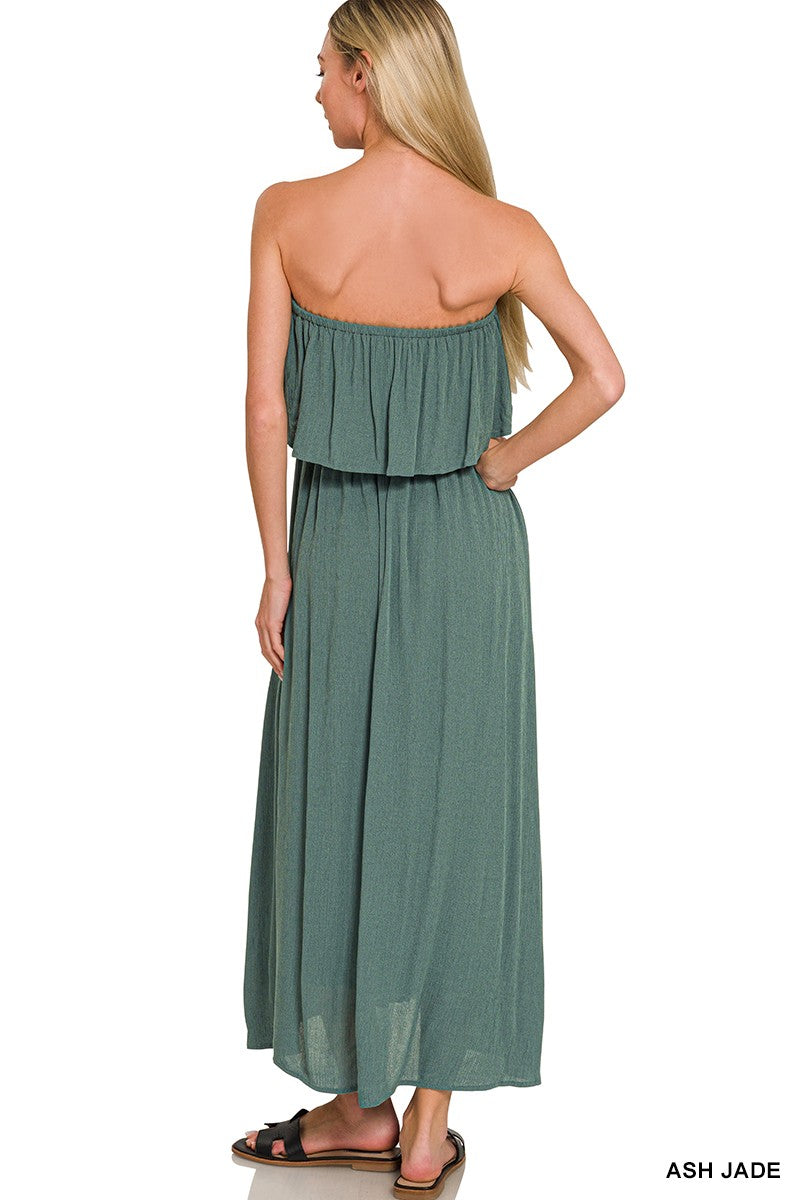 Crinkle Strapless Maxi Dress Jade