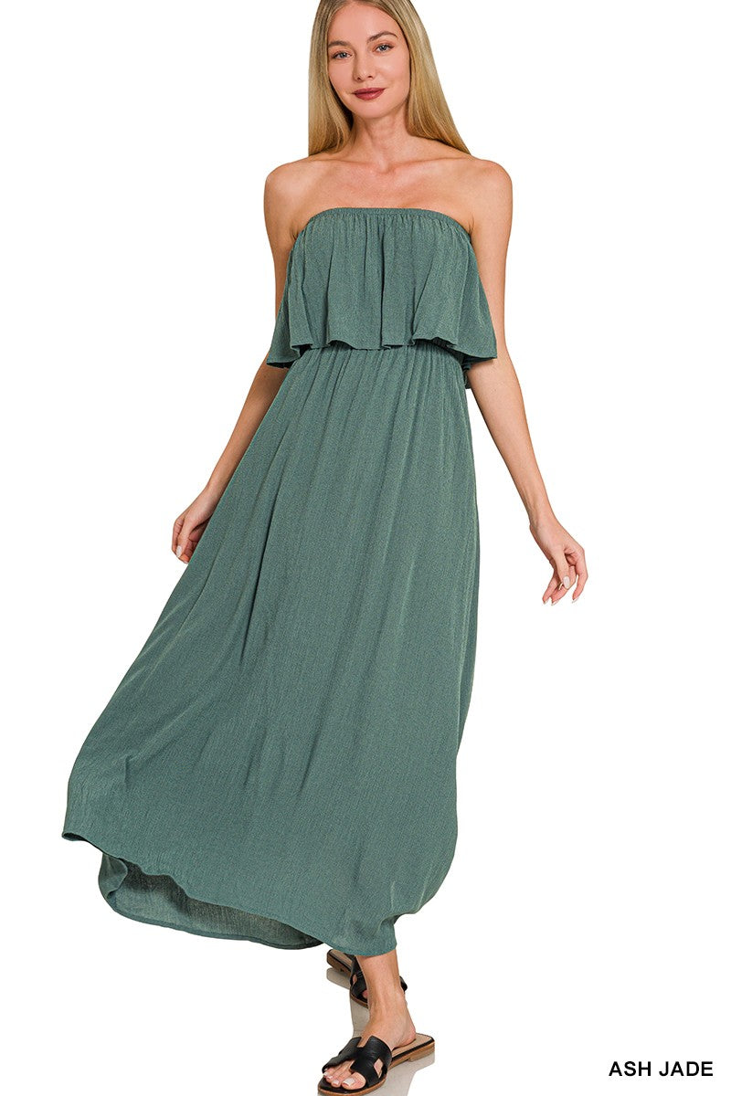 Crinkle Strapless Maxi Dress Jade