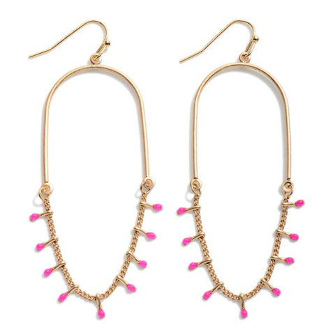 Gold Drop Earrings, Pink