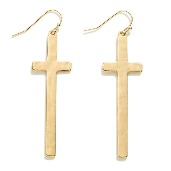 Gold Metal Tone Cross Earrings