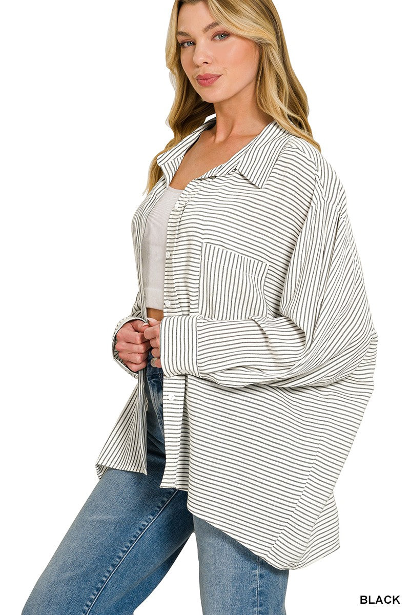 Woven Stripe Button Down Shirts