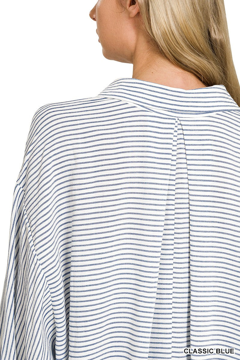 Woven Stripe Button Down Shirt - Blue