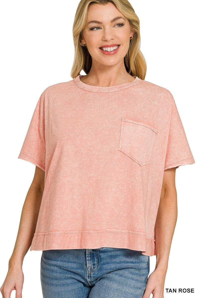 Washed Oversized Pocket Tee - Rose