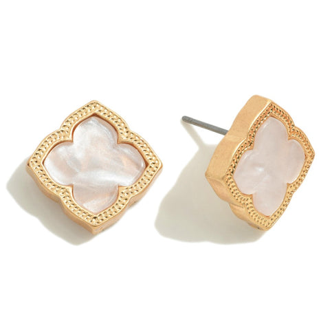 Clover Stud Earrings, White