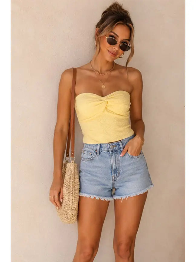 Smocked Twist Front Bandeau Top