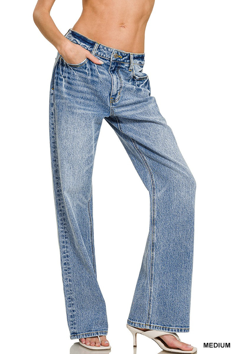 Medium Washed Straight Denim Pants