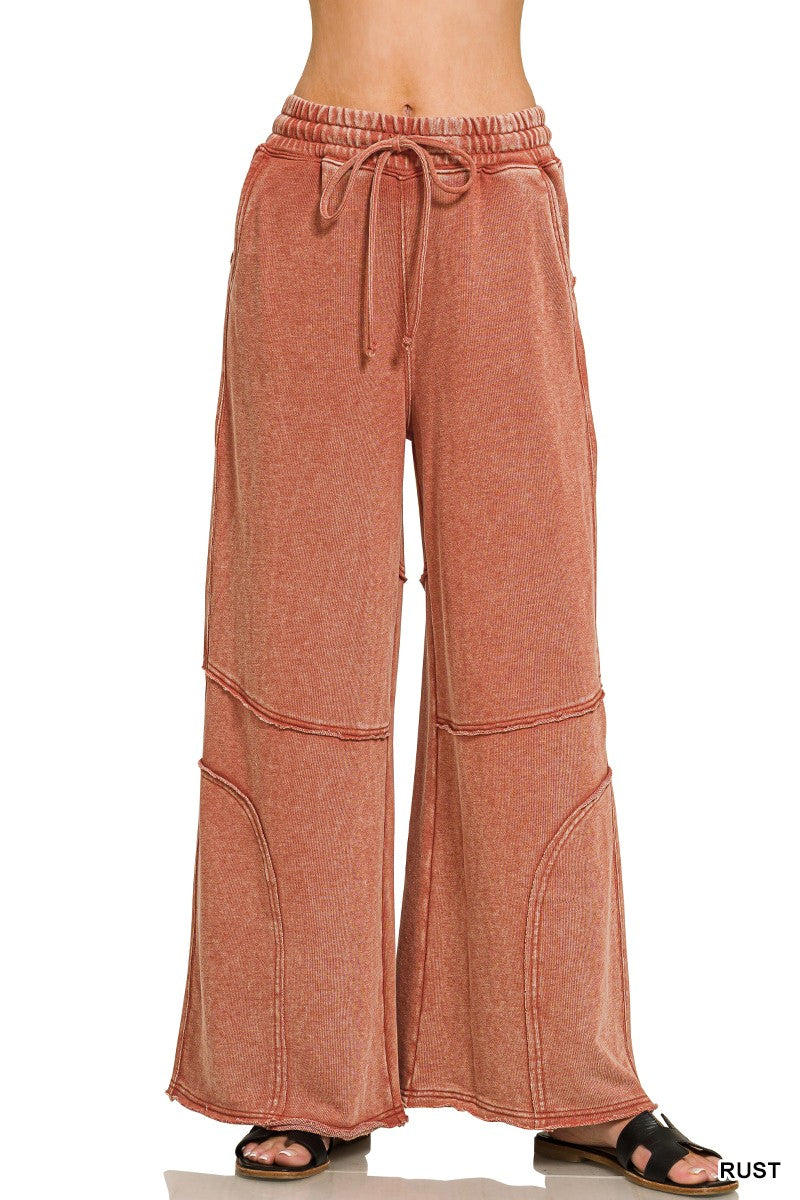 French Terry Washed Flare Pant - Rust