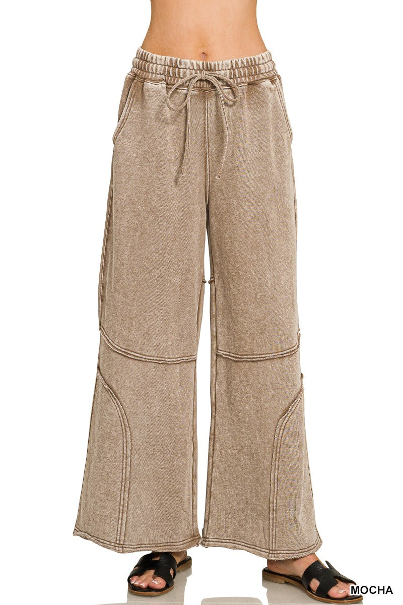 French Terry Washed Flare Pant -Mocha