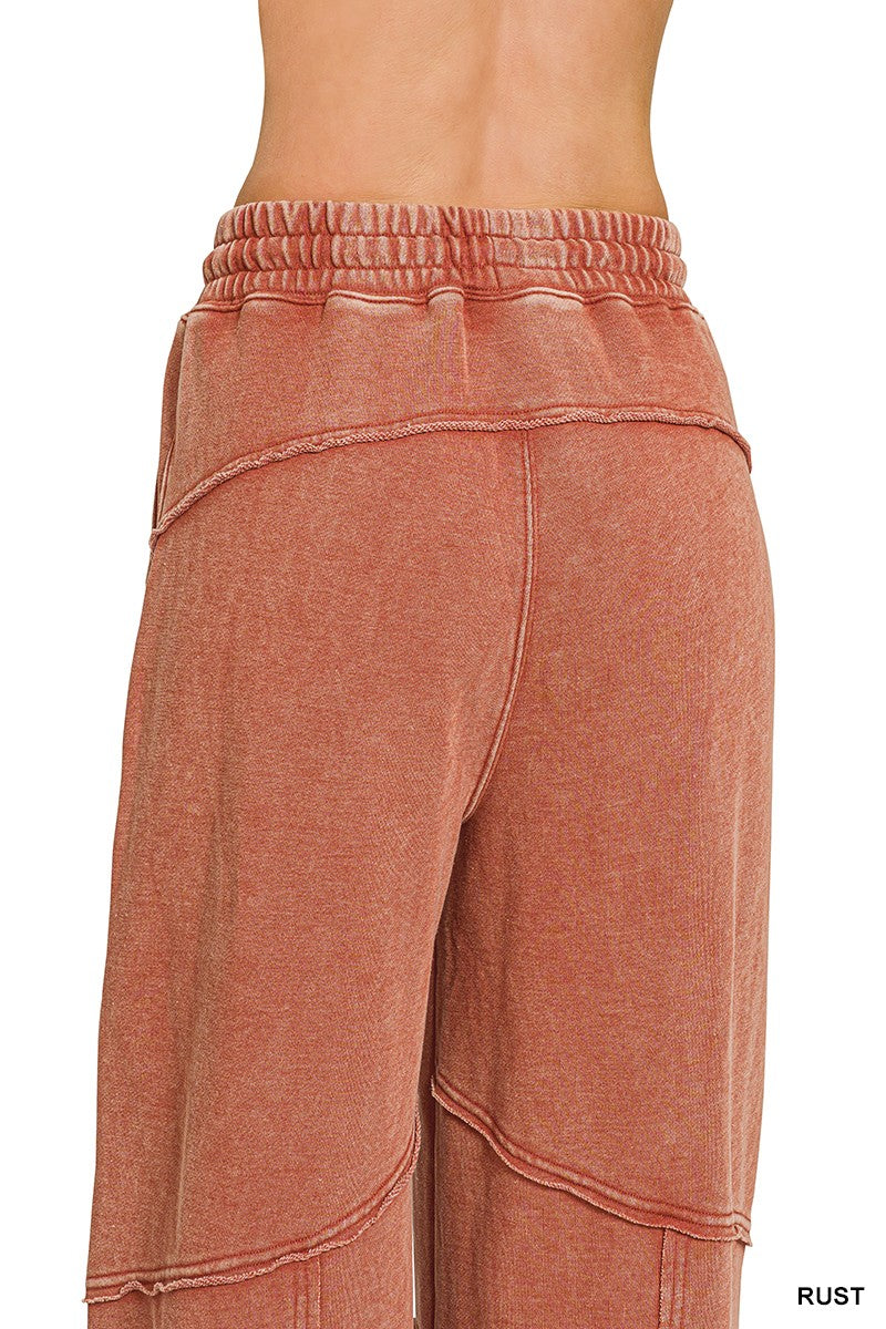 French Terry Washed Flare Pant - Rust