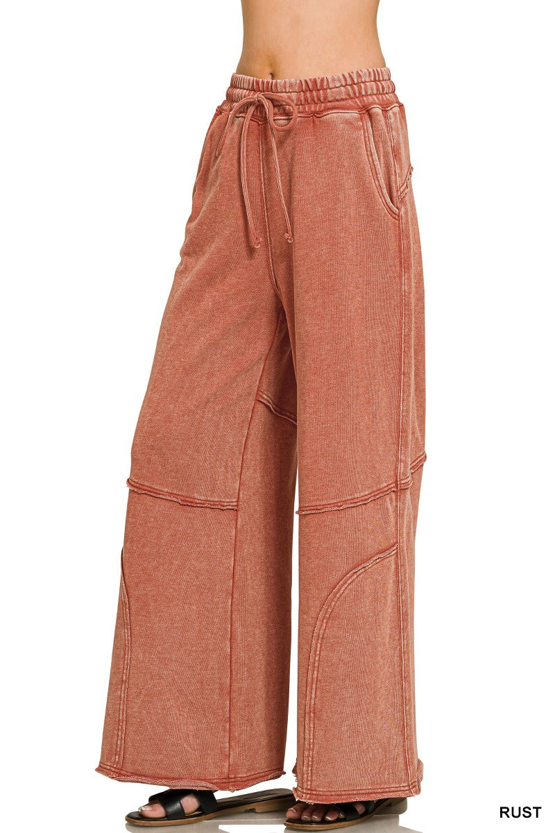 French Terry Washed Flare Pant - Rust