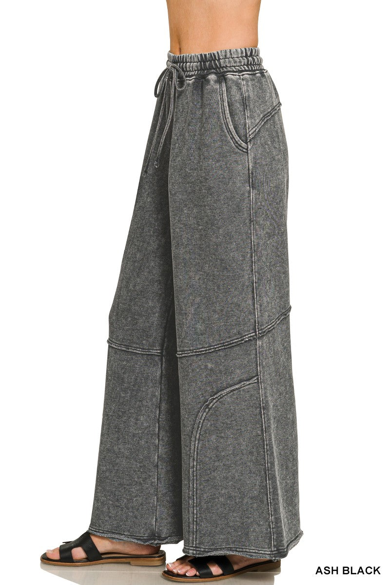 French Terry Washed Flare Pant -Ash Black
