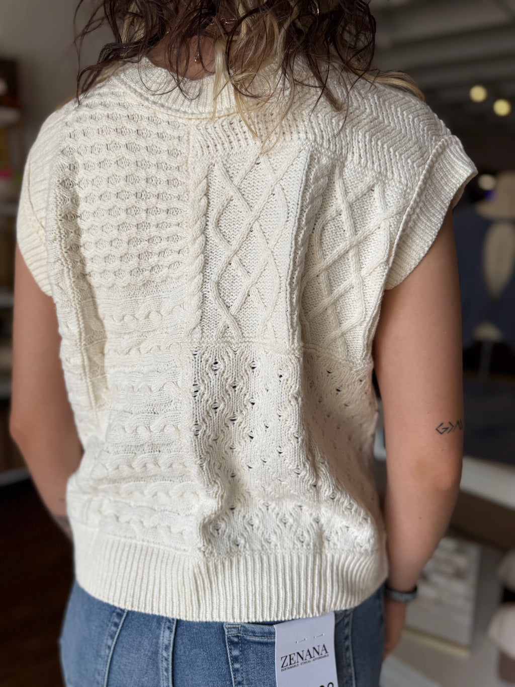 Cable Knit Cap Sleeve Sweater