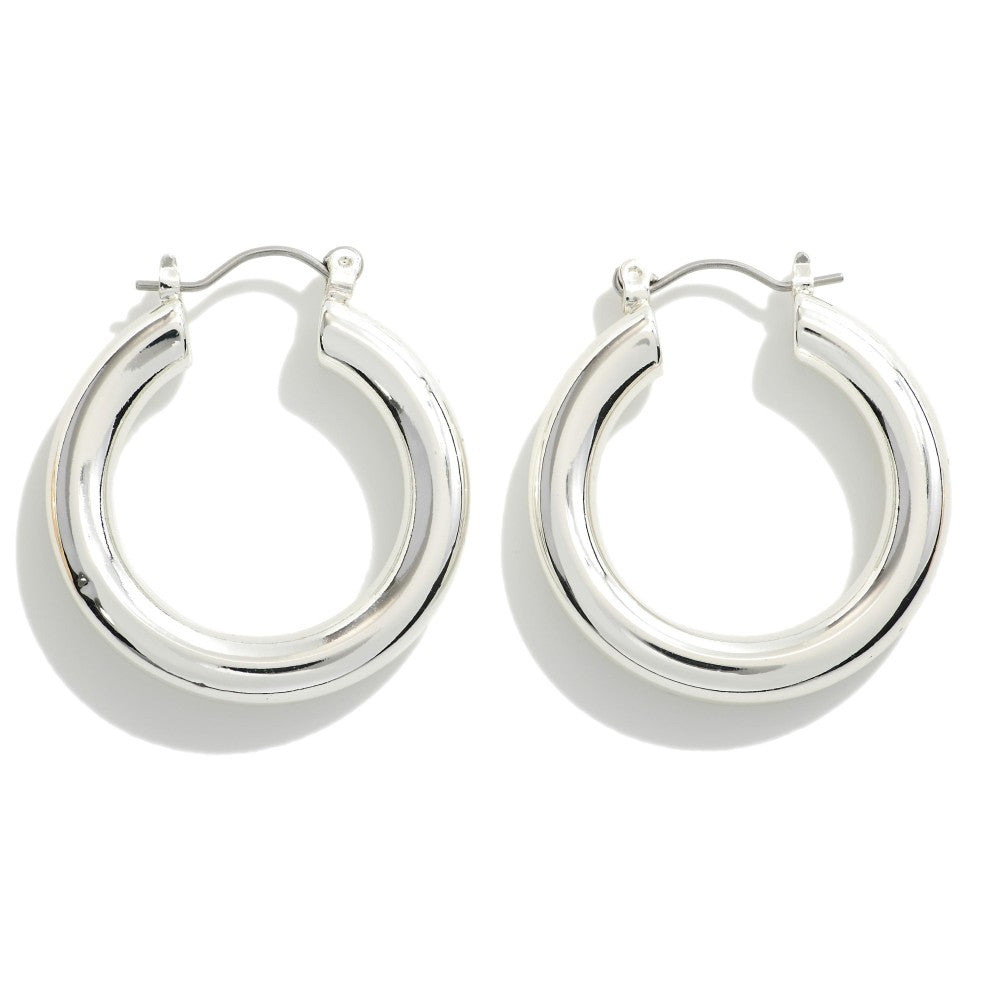 Chunky Brass Hollow Hoop Silver