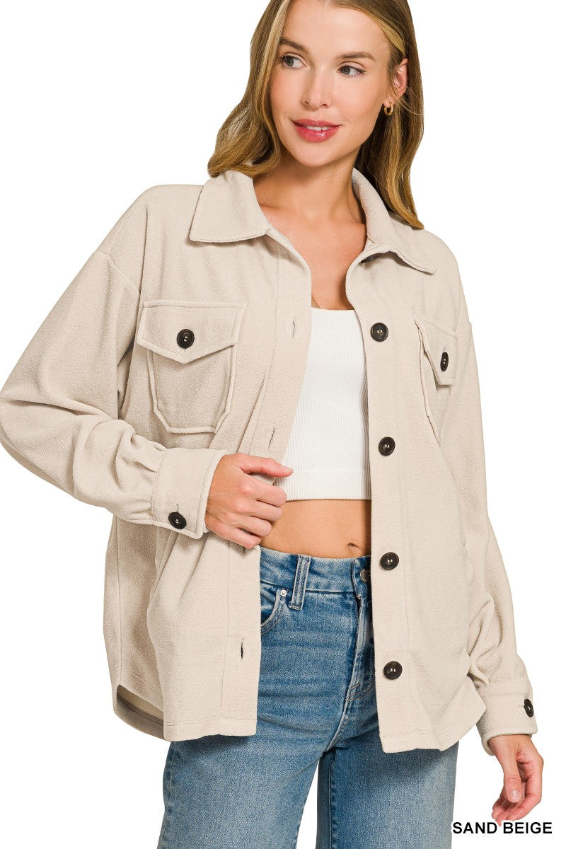 Oversized Basic Fleece Shacket Beige