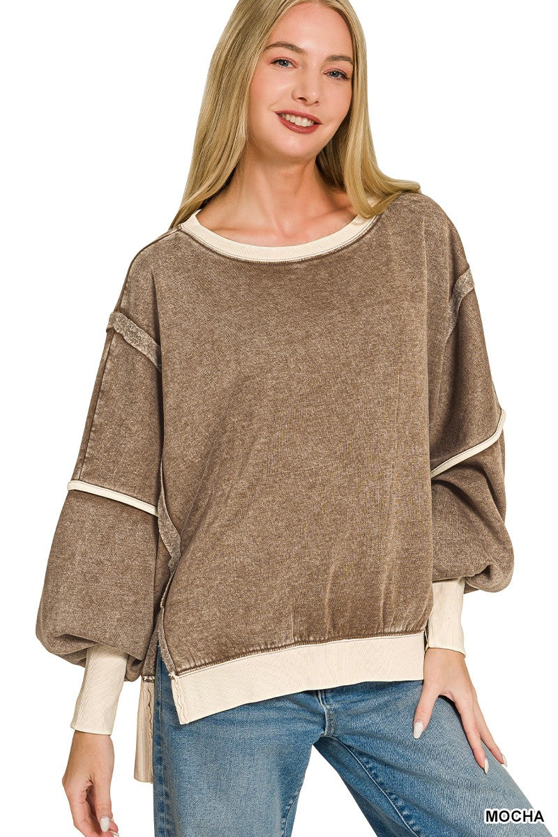 Fleece Balloon Sleeve Sweatshirt - Mocha