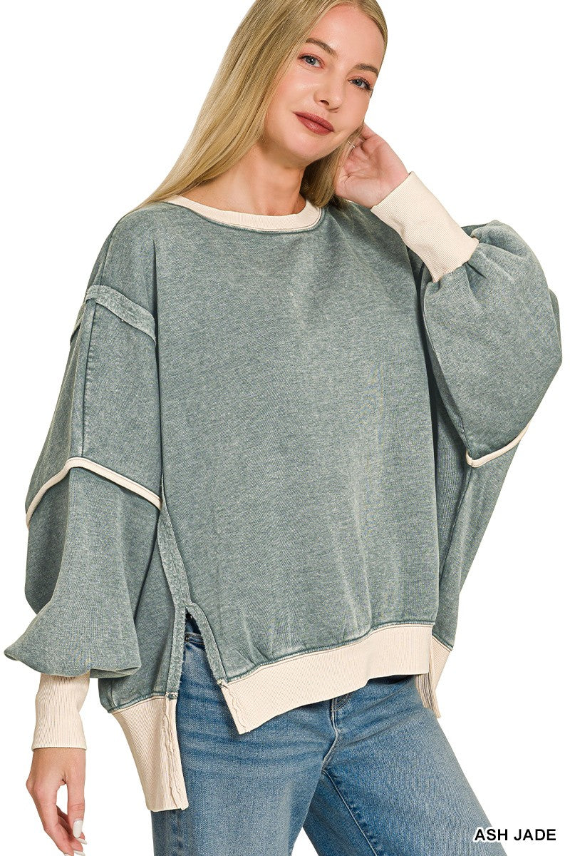 Fleece Balloon Sleeve Sweatshirt - Ash Jade