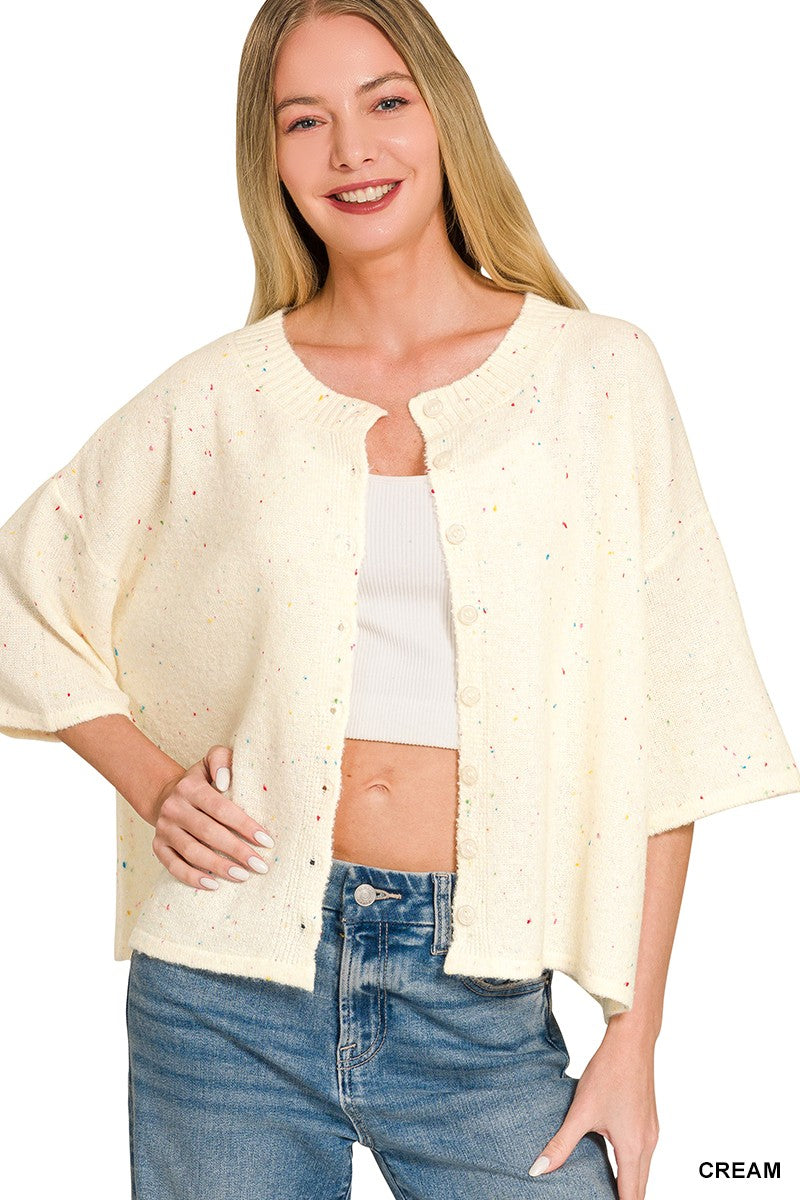 Half Sleeve Cardigan Sweater Cream