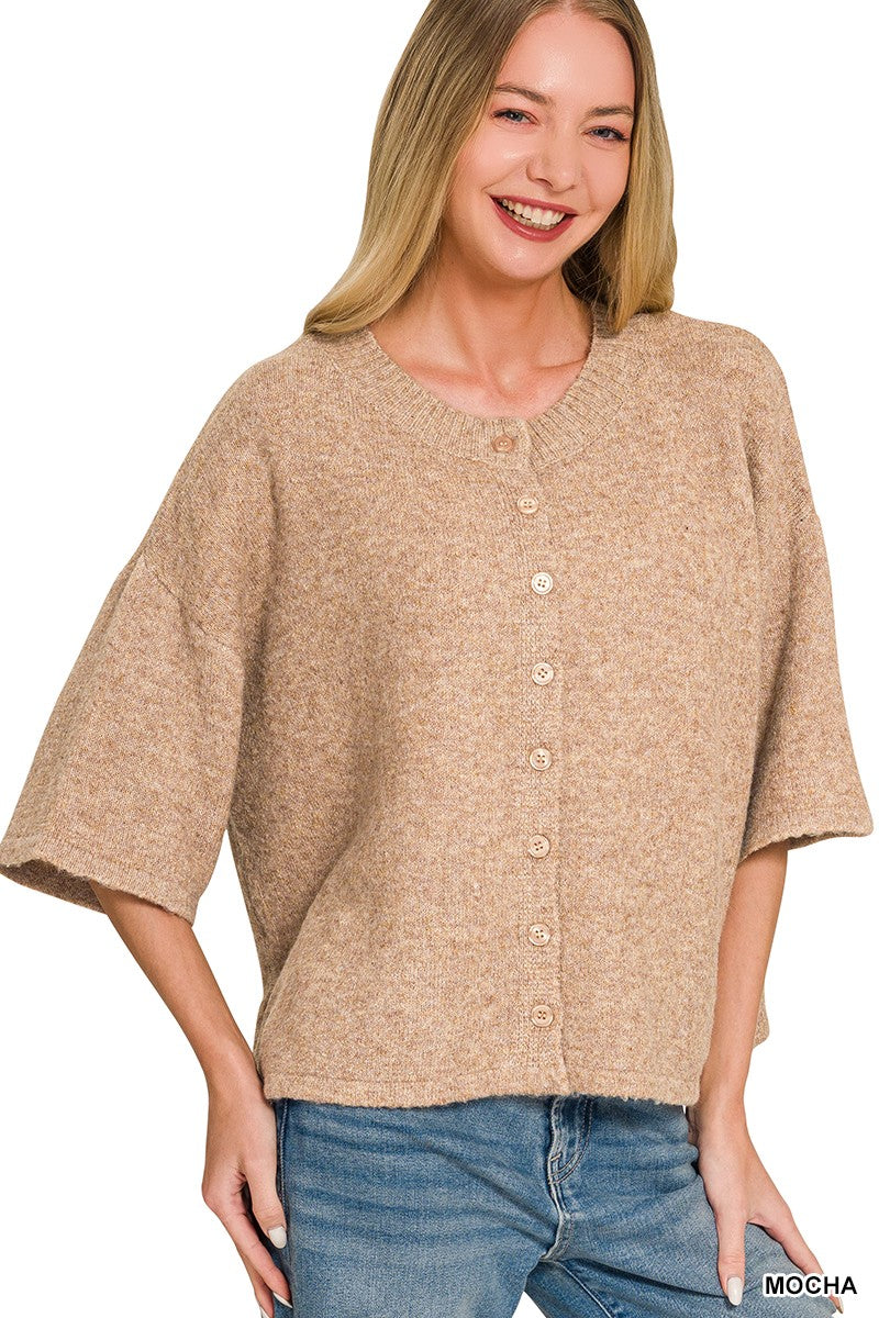 Half Sleeve Cardigan Sweater Mocha