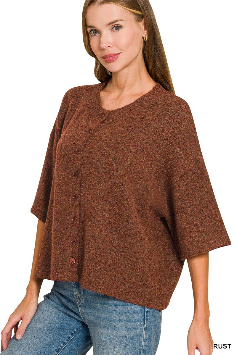 Half Sleeve Cardigan Sweater Rust
