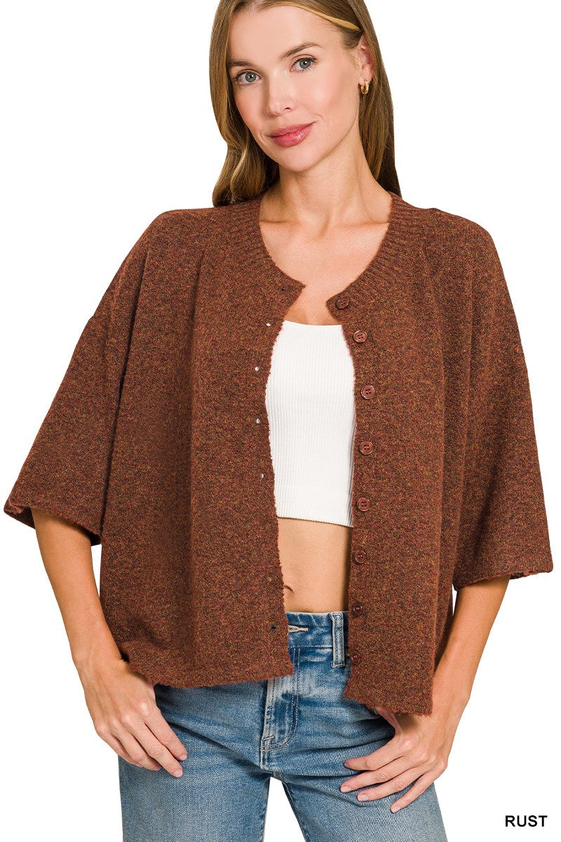 Half Sleeve Cardigan Sweater Rust