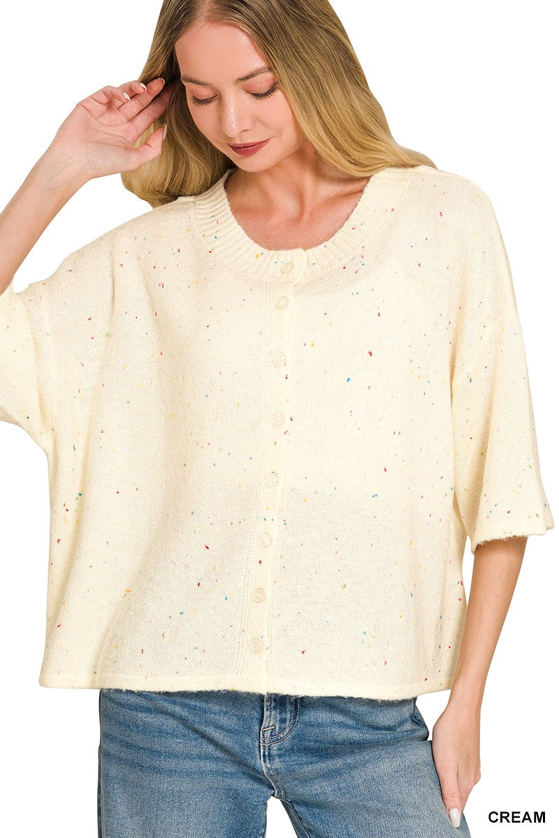 Half Sleeve Cardigan Sweater Cream