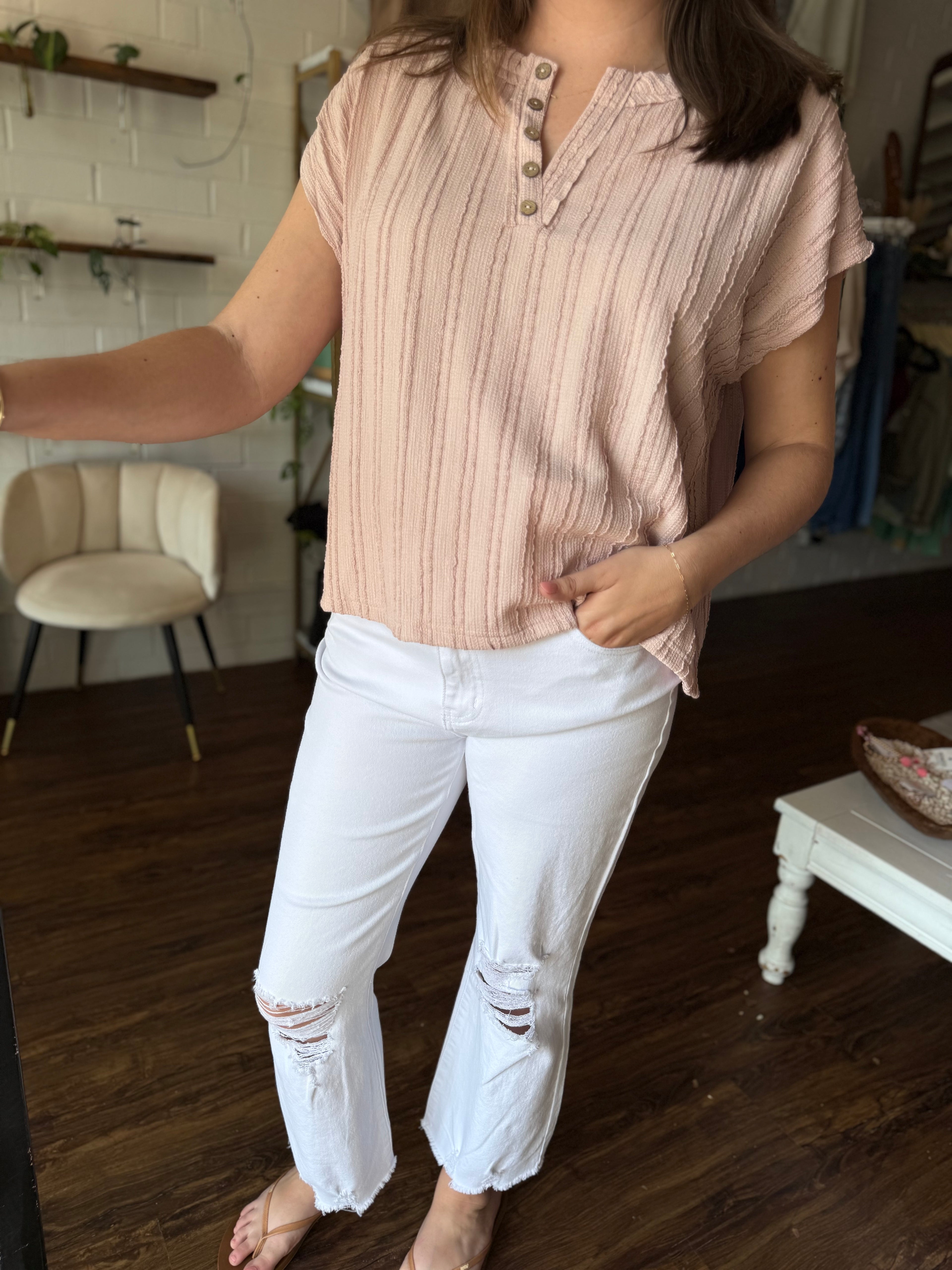 Cap Sleeve Button Top - Mauve