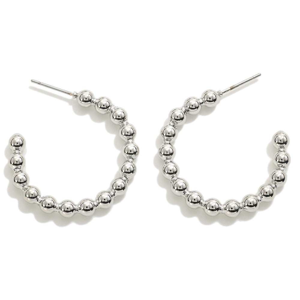 Fixed Metal Stud Bead Hoop Earrings