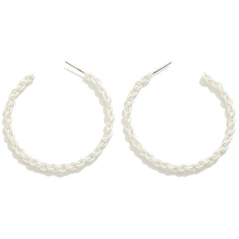 2" Matte Chain Link Hoop Earrings, Silver